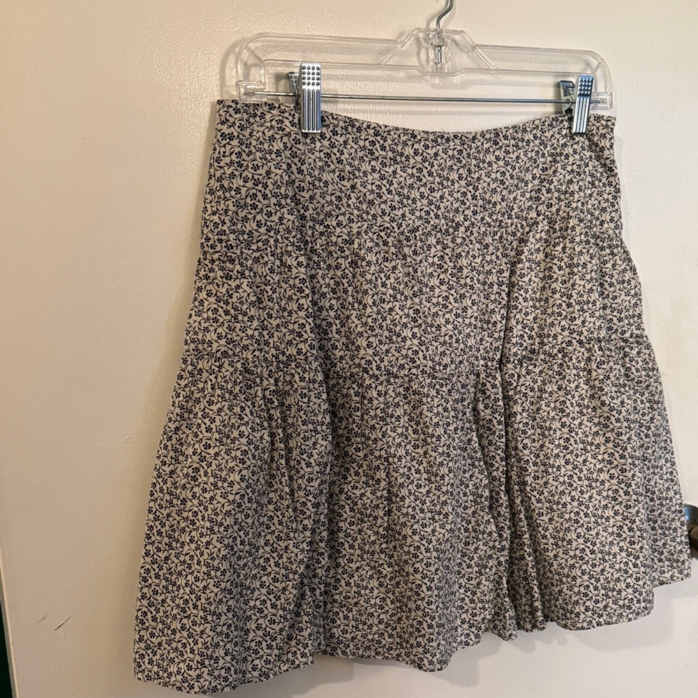 LOFT Navy and Off White Garden Ruffle Mini Floral A-Line Skirt